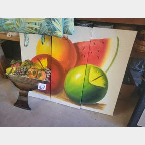 3 Piece canvas fruit decoration with bonus metal wall piece