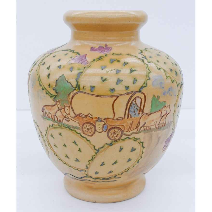 UND North Dakota ''Cactus and Wagon'' Pottery Vase