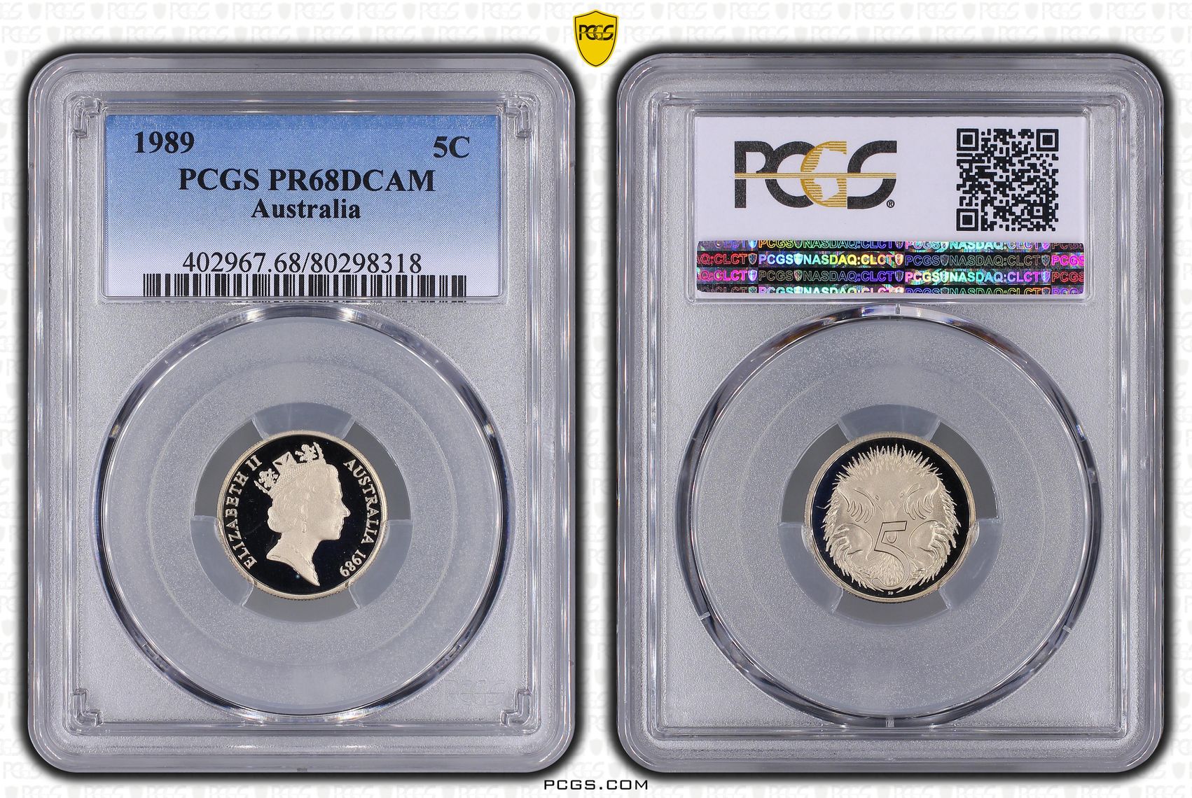 Elizabeth II, Five Cent, 1989, PCGS PR68DCAM
