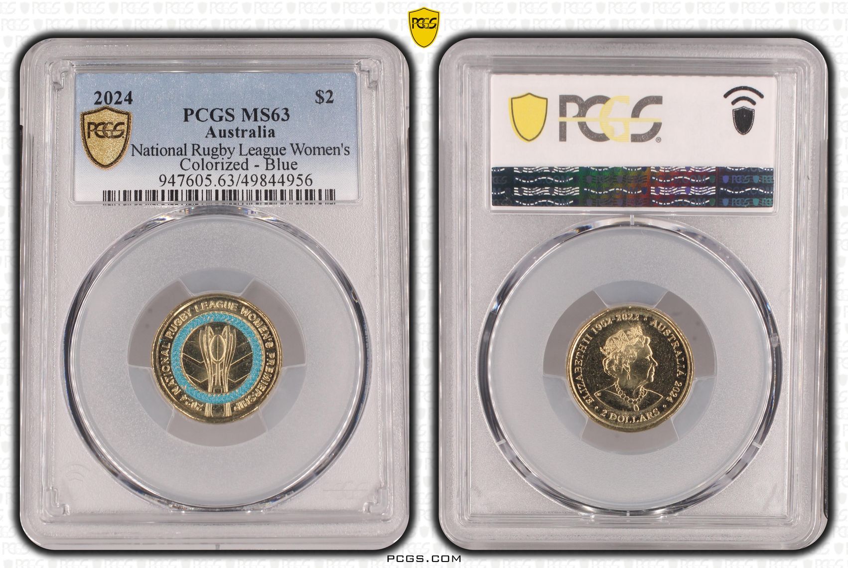 National Rugby League Women's Colorized - Blue , Two Dollar, 2024, PCGS MS63