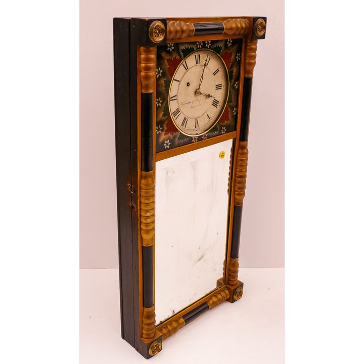 Antique Benjamin Morrill 8 Day Gilt Wall Clock- 30x14''
