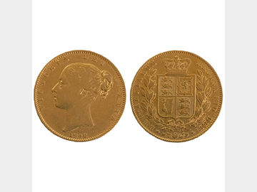 1846 Queen Victoria Young Head London Mint Shield Gold Sovereign.