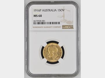 1916 PERTH MINT GOLD SOVEREIGN MS60 GEORGE V