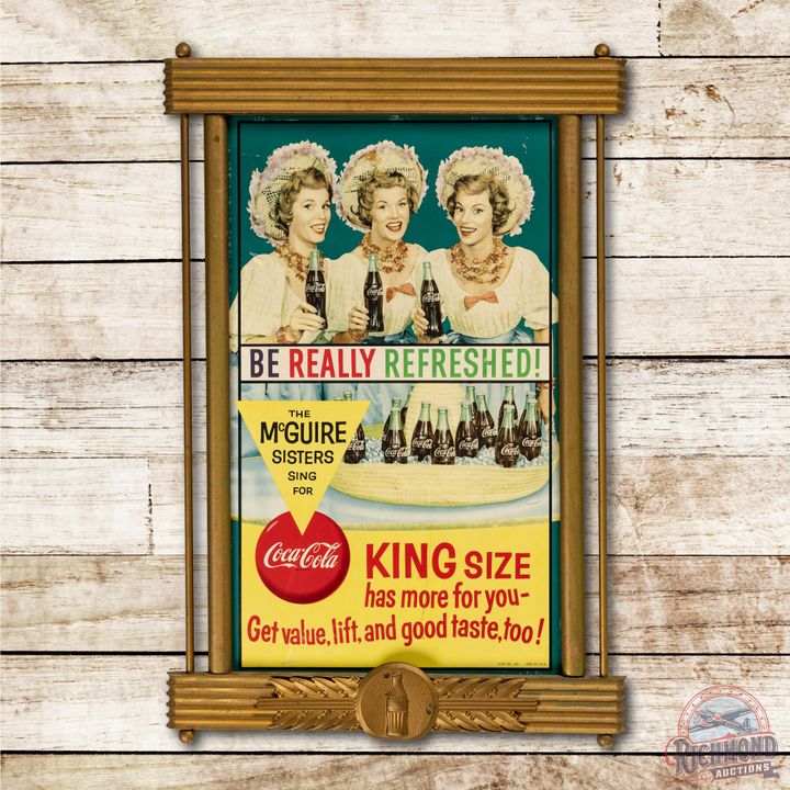 Coca Cola McGuire Sisters King Size Cardboard Sign & Original Wood Frame
