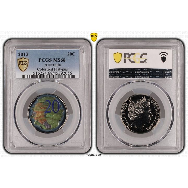 Elizabeth II, Colored Playtpus, Twenty Cent, 2013, PCGS MS 68
