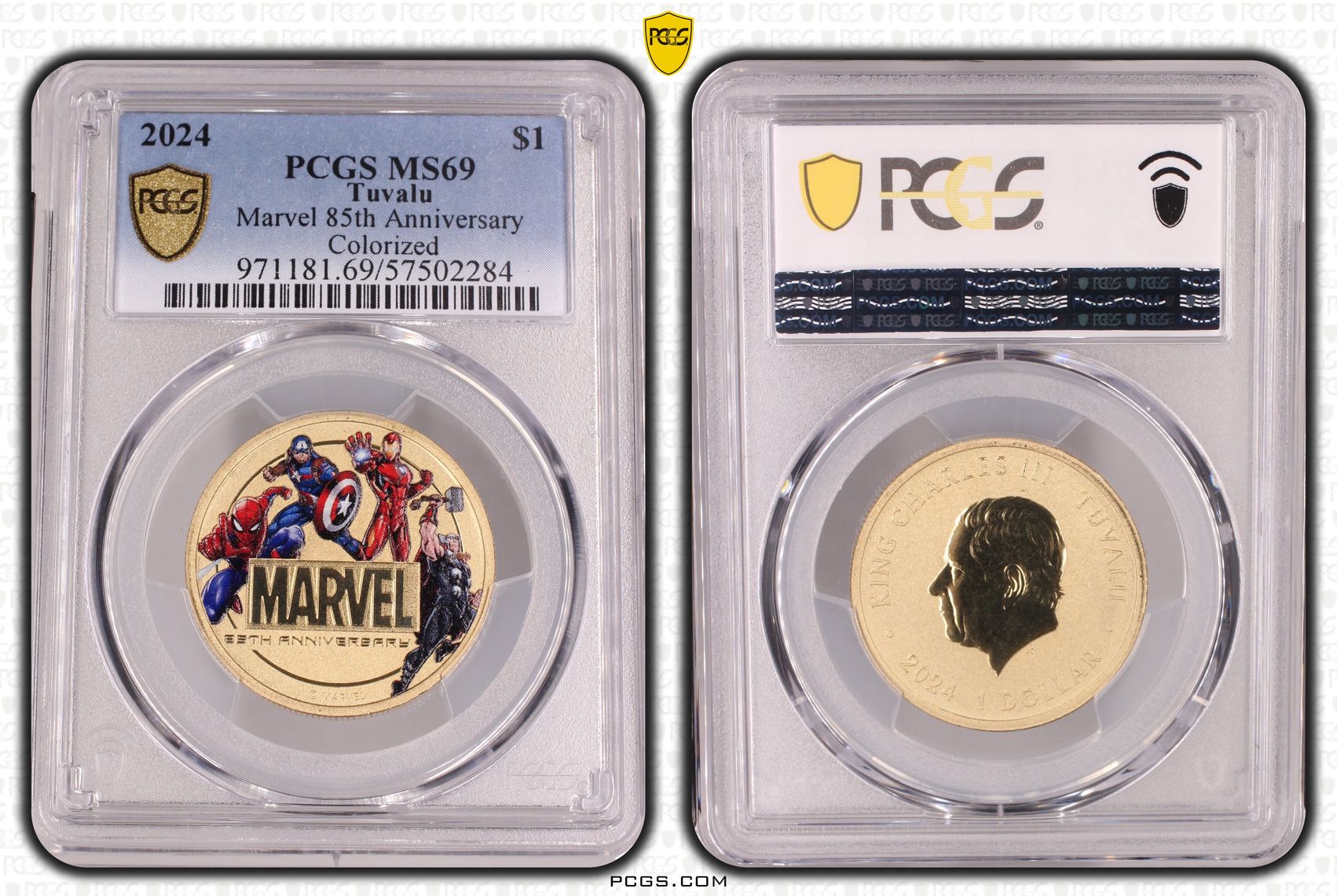 Tuvalu, Marvel 85th Anniversary Colourised, One Dollar, 2024, PCGS MS69