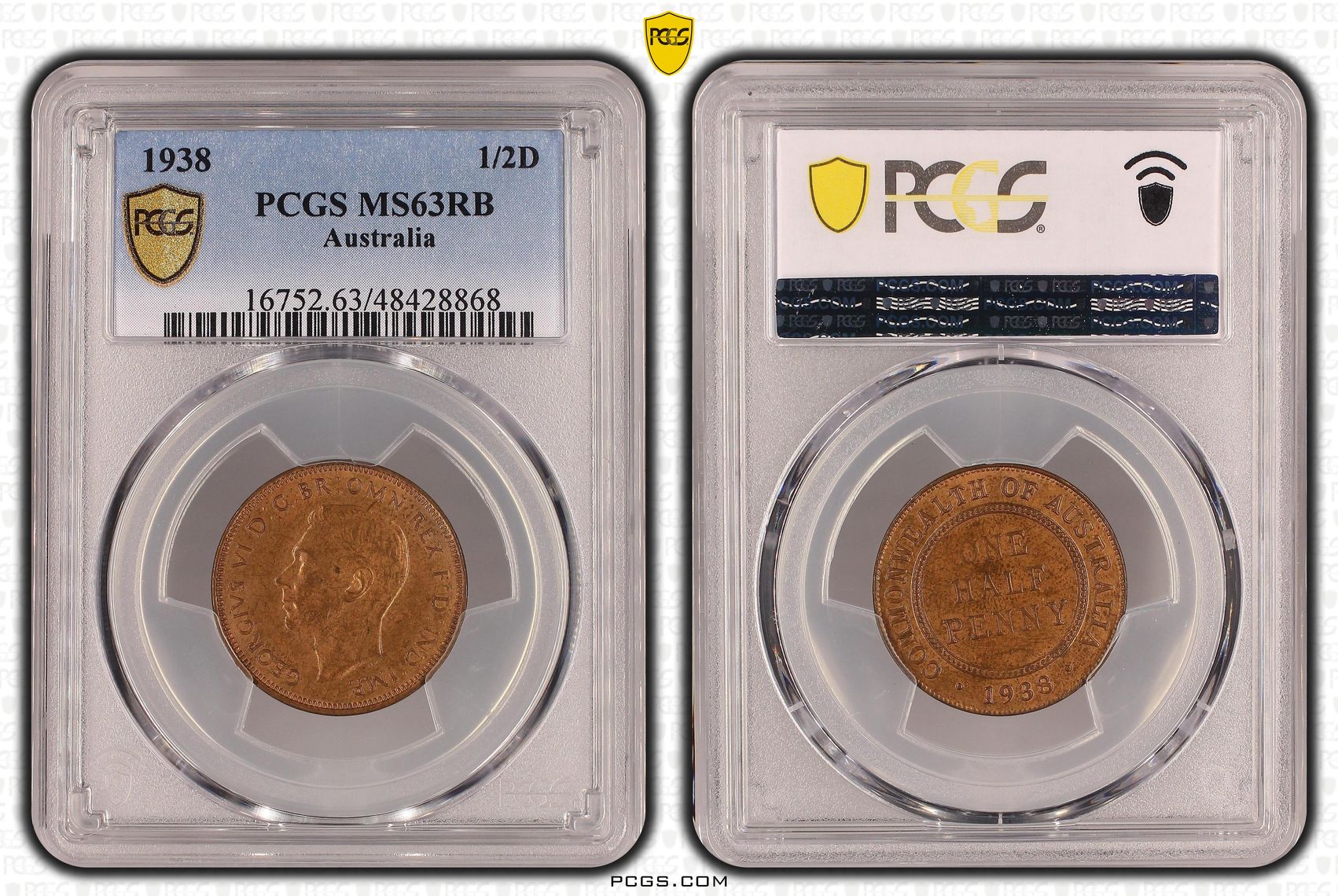 Halfpenny, 1938, PCGS MS 63RB