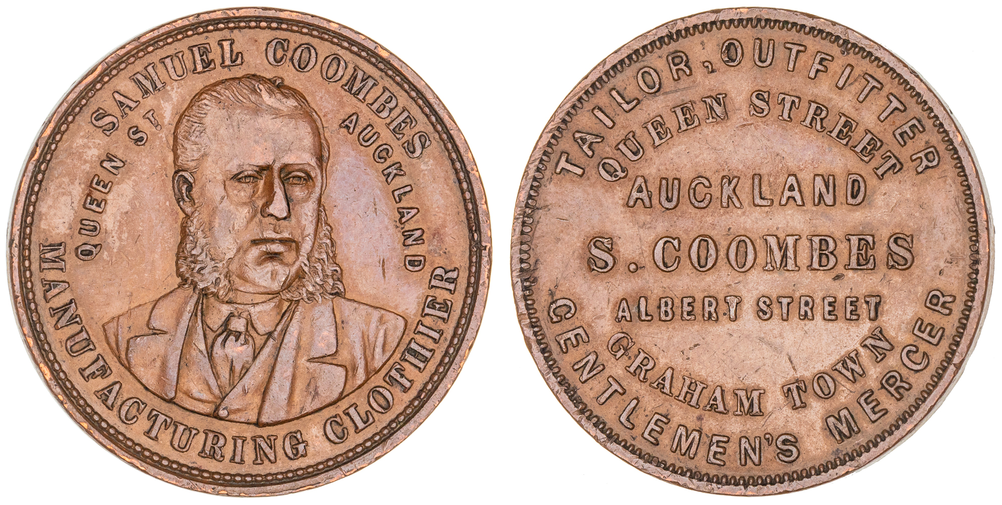 New Zealand, S. Coombes, Auckland & Grahamstown, Penny, ND, gVF
