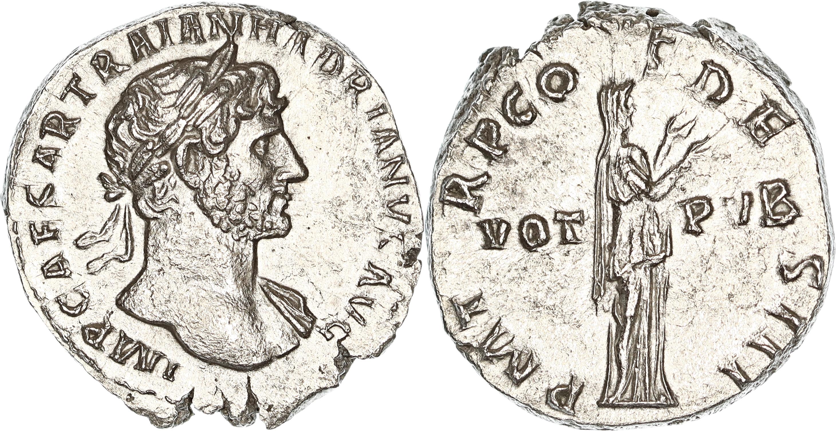 Roman Empire, Hadrian, Silver Denarius, 118 AD , gVF