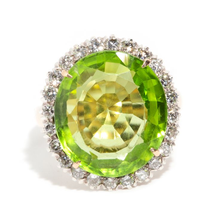 Peridot & Diamond 9 Carat Gold Ring,