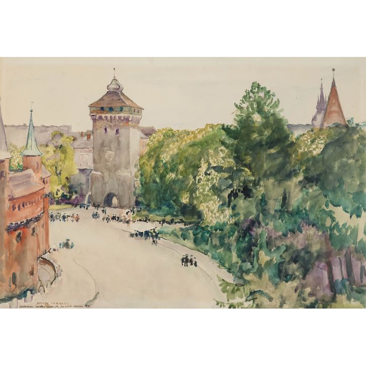 Władysław Jarocki | Krakowski barbakan, Widok na dachy Krakowa - praca dwustronna, 1926 r.