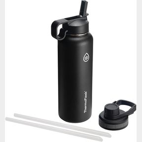 THERMOFLASK DOUBLE WALL VACUUM INSULATED STAINLESS STEEL WATER BOTTLE WITH TWO LIDS, 1.2 LITER / 40 OUNCE, BLACK