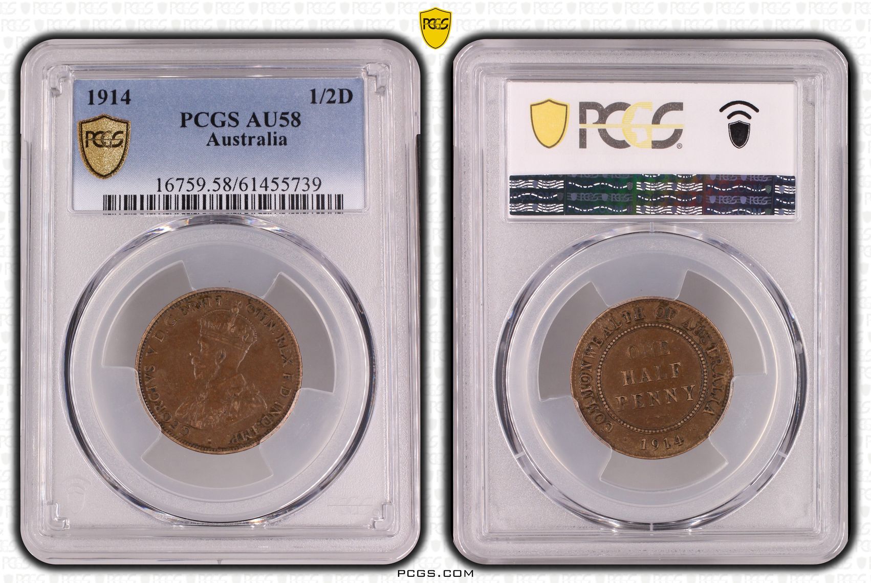 George V, Halfpenny, 1914, PCGS AU58BN