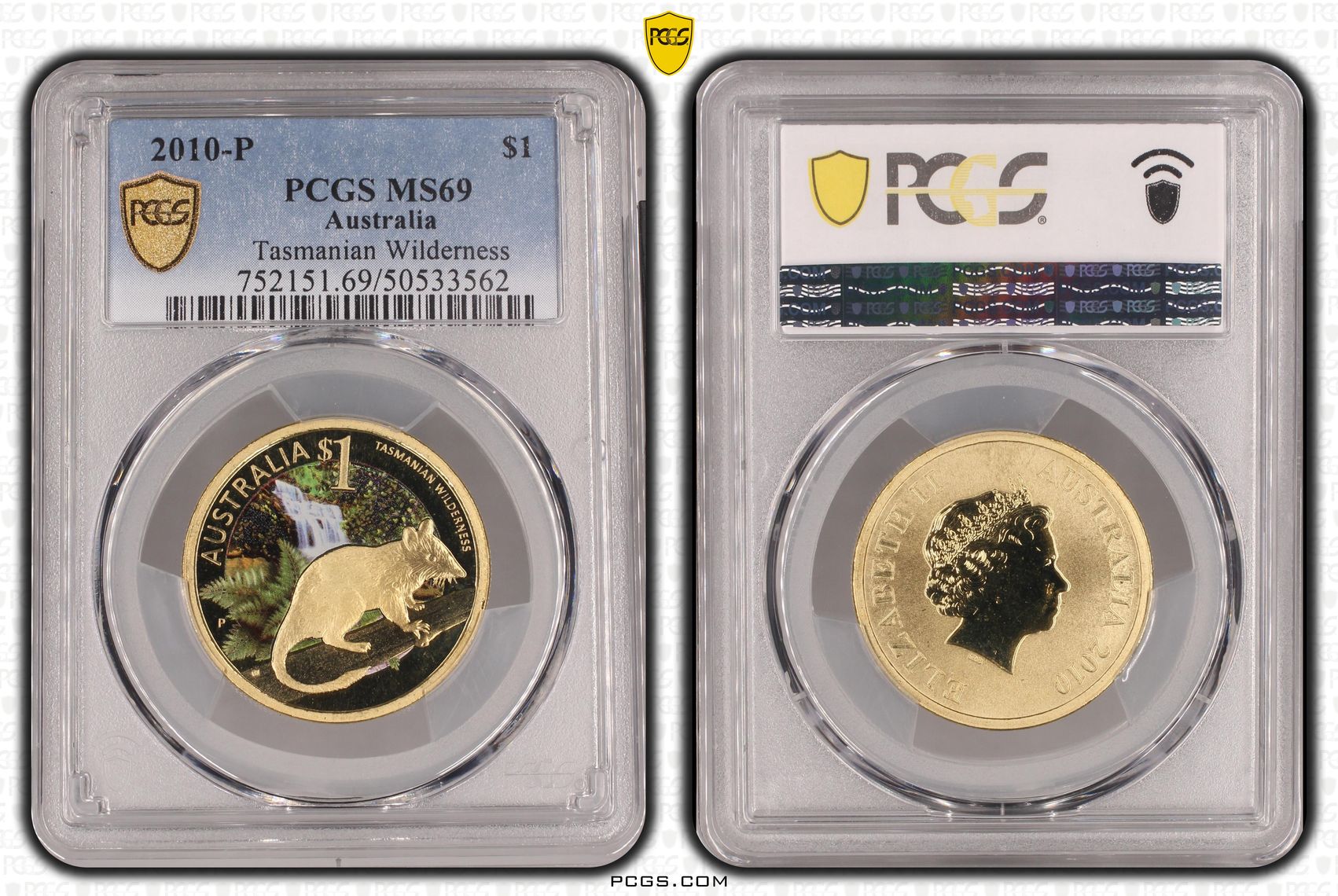 Tasmanian Wilderness Colorized, POP 9/0, One Dollar, 2010-P, PCGS MS69