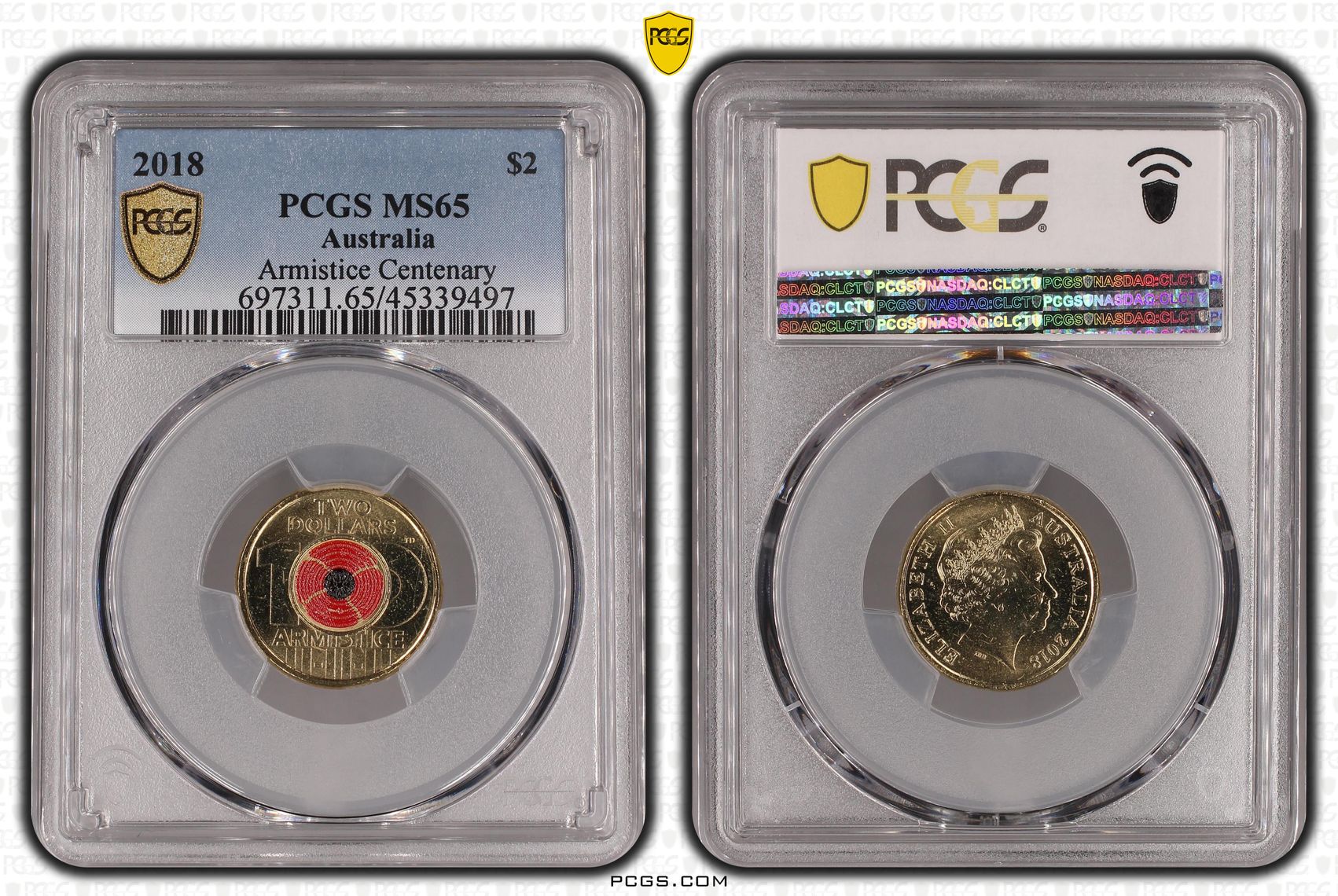 2018 Australia Two Dollar, $2 Armistice Centenary PCGS - MS65 -497