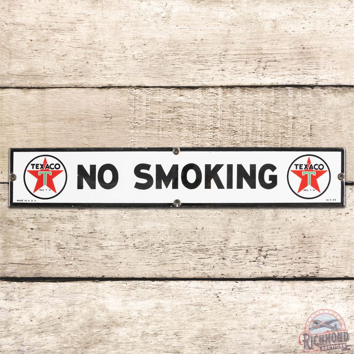 1946 Texaco No Smoking SS Porcelain Sign "White T"