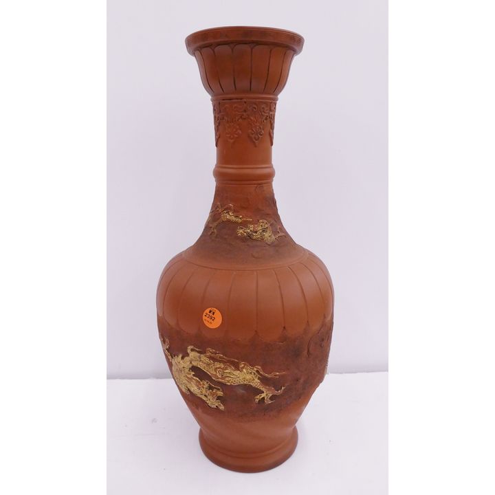 Large Japanese Red Clay Dragon Vase- 18''