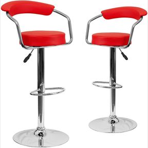Bar Stools with Arms and Chrome Base - Set of 2 - Red -