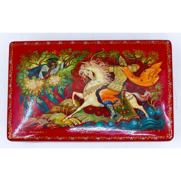 Red Russian Lacquered Fairytale Box 4''