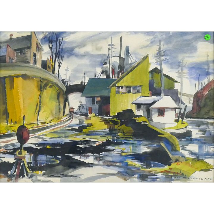 May Marshall A.W.S. ''Under the Fremont Bridge'' Watercolor