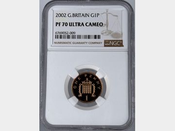 2002 ELIZABETH II PROOF GOLD 1 PENCE PF70 UCAM TOP POP!