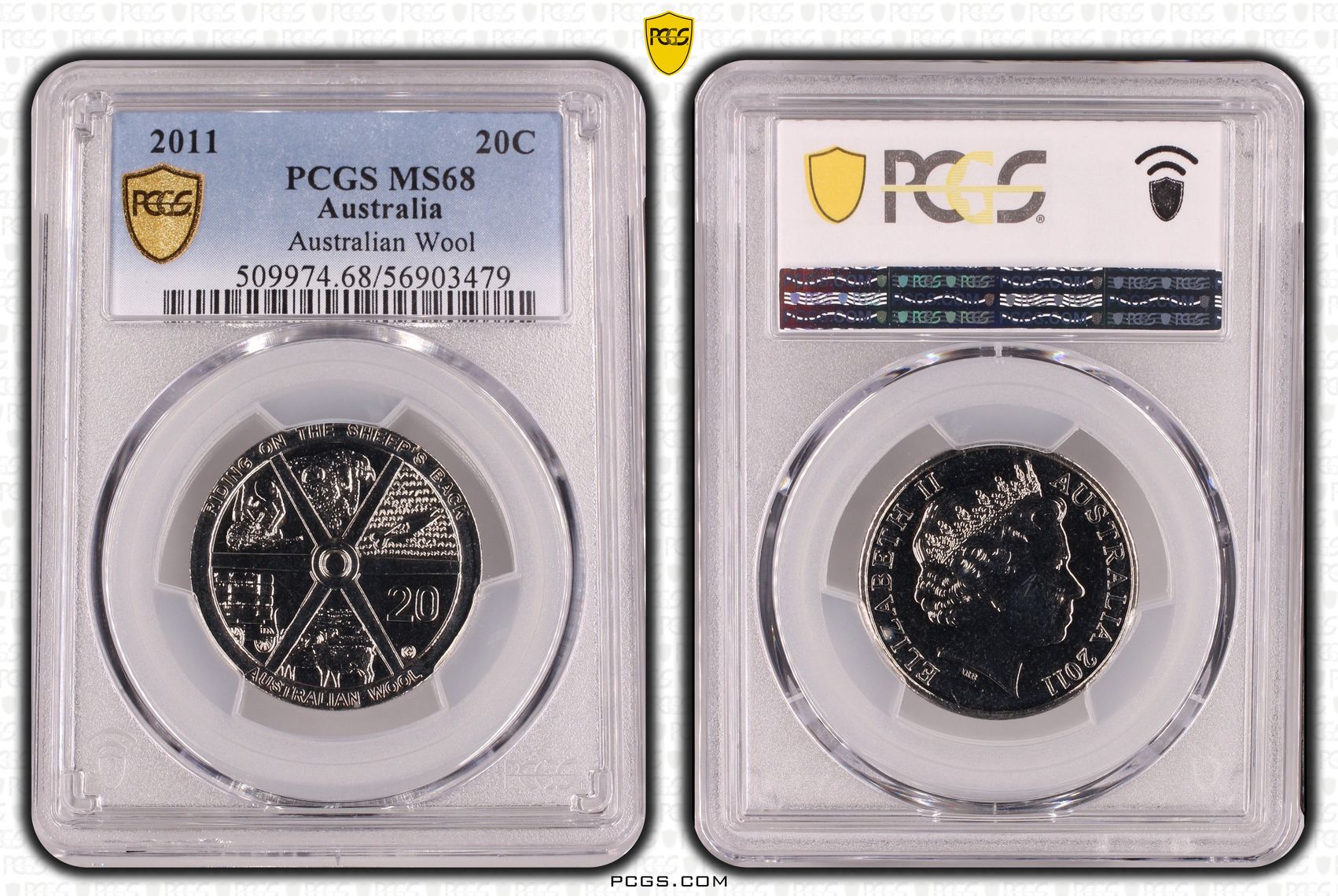 Australian Wool, Twenty Cent, 2011, PCGS MS68