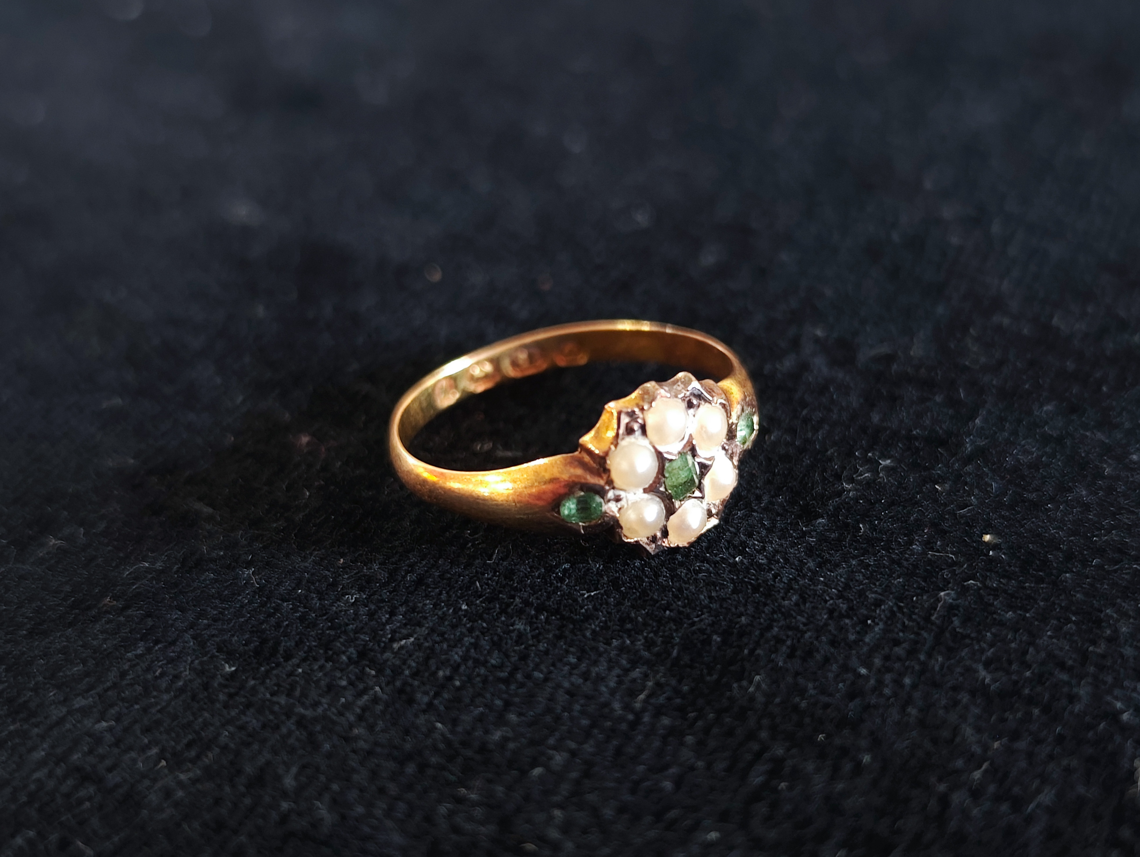 18CT Gold Ring with Emeralds and Pearls — sold at auction in New Zealand for $450