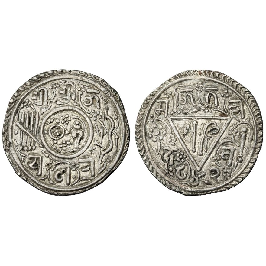 Nepal, Jaya Ranajit Malla (1722-1769), Mohar, NS 842, Obv. conch (Śa ...