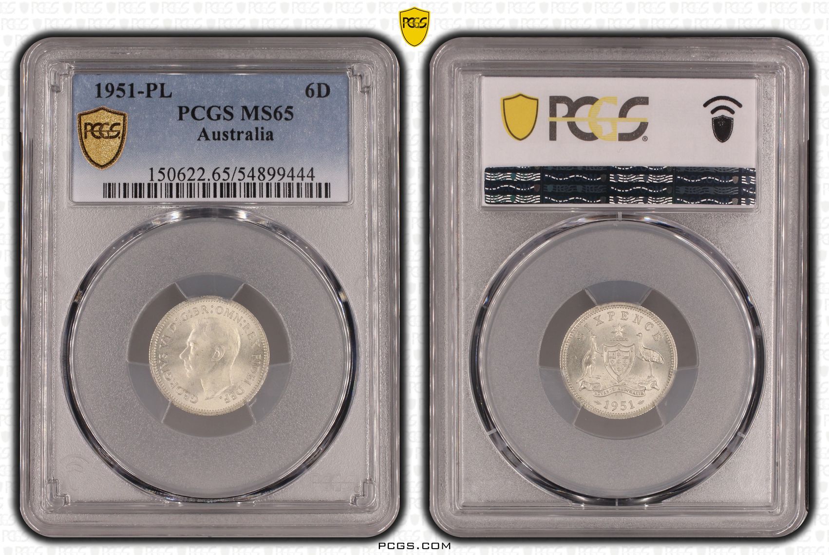 George VI, Sixpence, 1951-PL, PCGS MS65