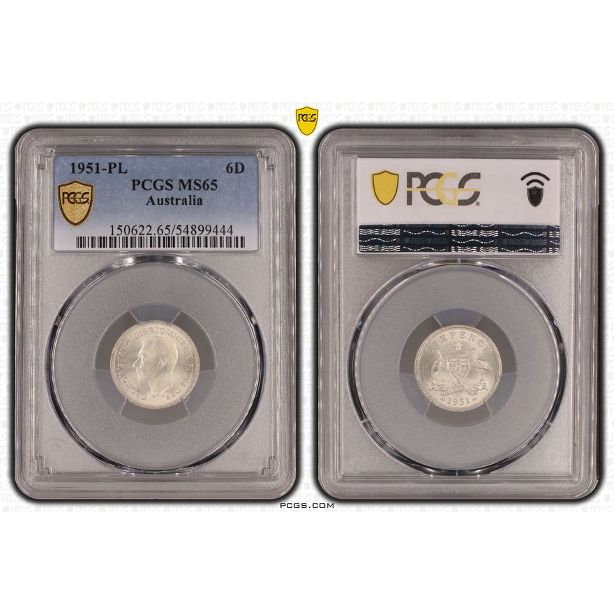 George VI, Sixpence, 1951-PL, PCGS MS65