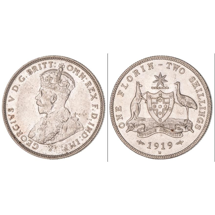 George V, Florin, 1919-M,  aUNC