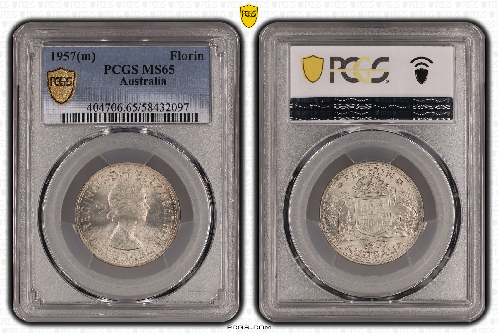 KM-60 Silver, Florin, 1957(m), PCGS MS65