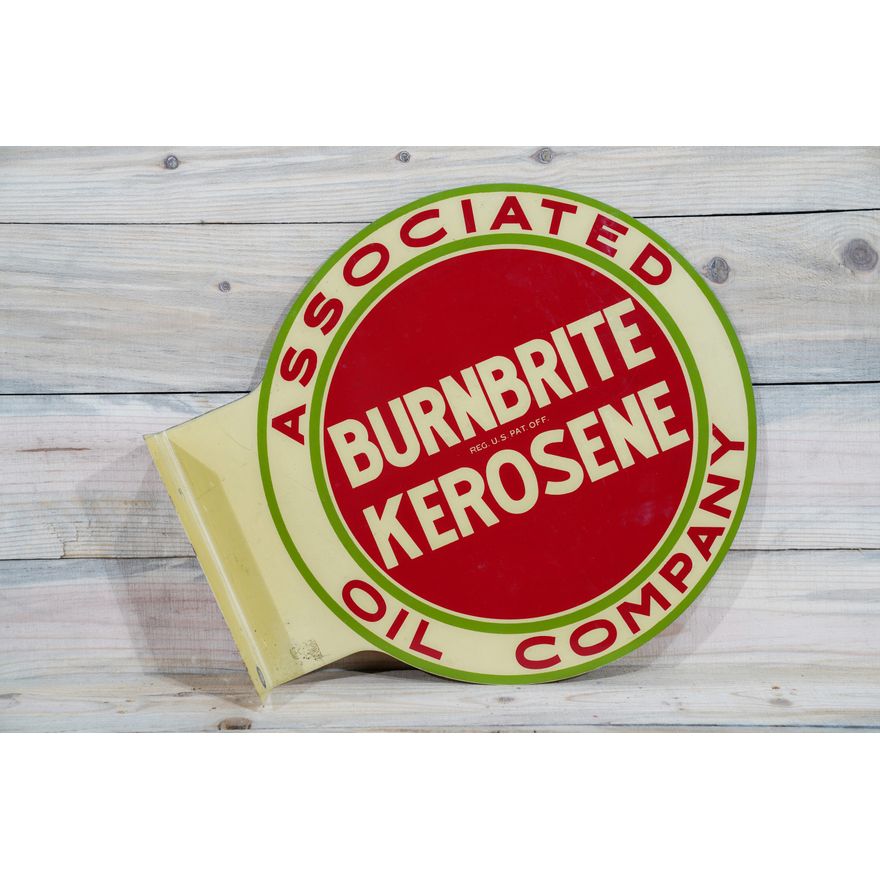 Associated Burnbrite Kerosene Metal Diecut Flange Sign TAC 8.9