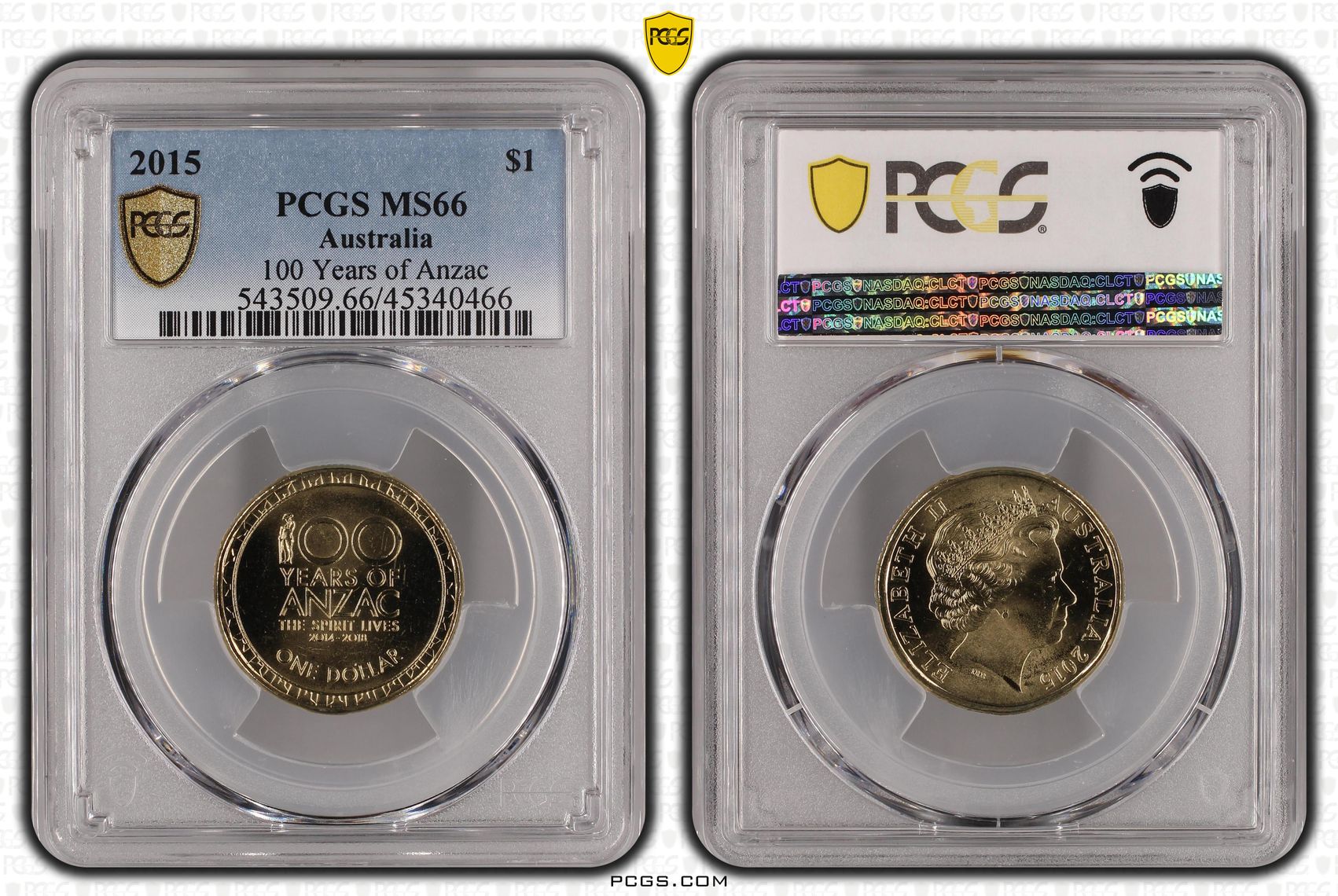 100 Years of Anzac, One Dollar, 2015, PCGS MS 66