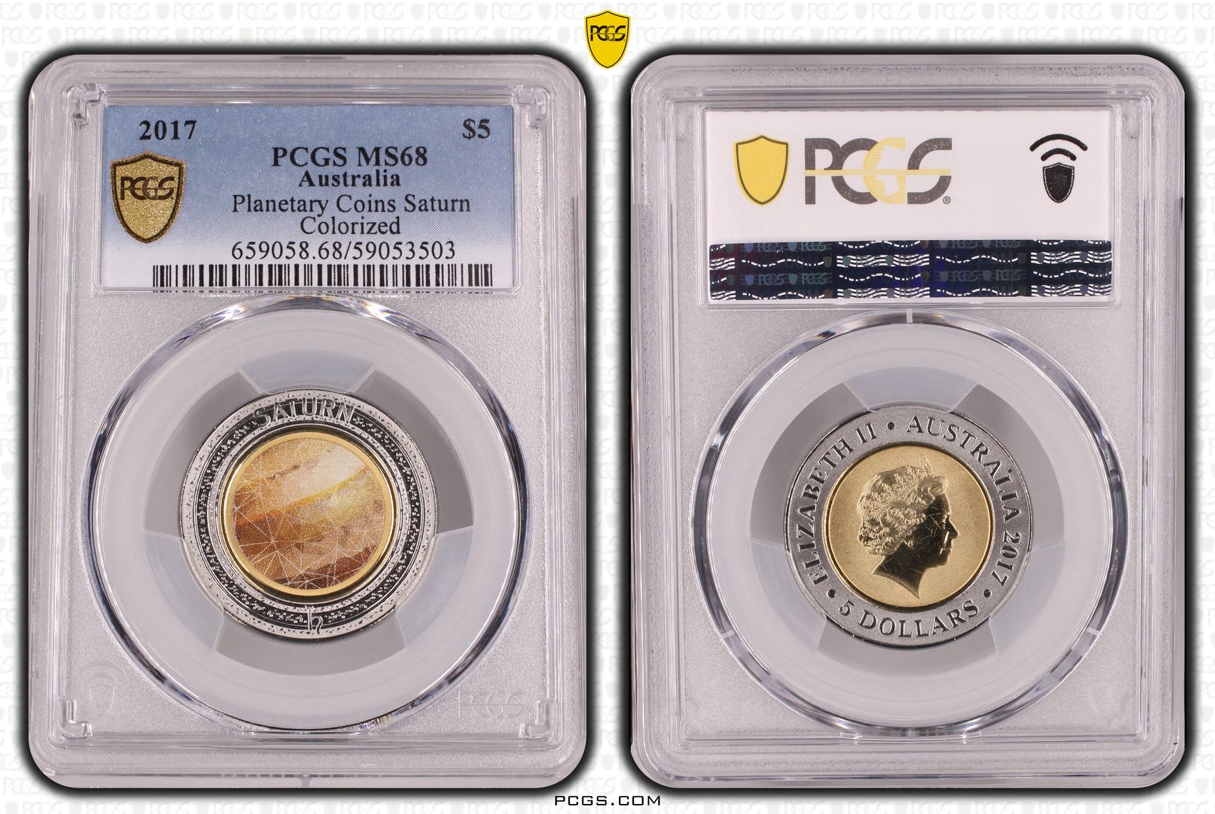 Planetary Coins Saturn Colorized, Five Dollar, 2017, PCGS MS68
