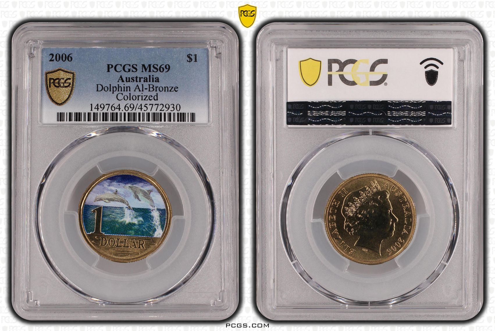 Elizabeth II, Dolphin Al-Bronze, POP 15/0, One Dollar, 2006, PCGS MS 69