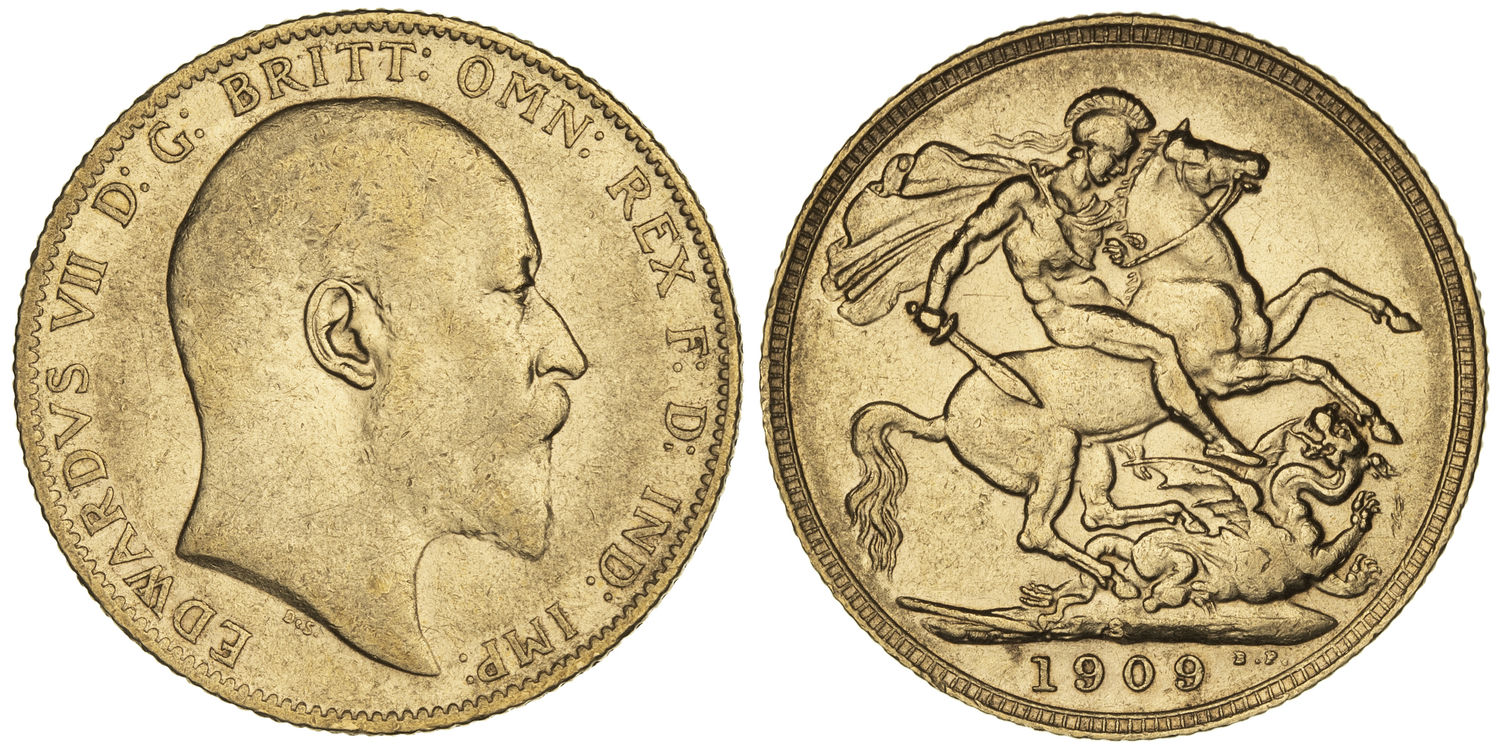Edward VII, St George Reverse, Sovereign, 1909-S, VF