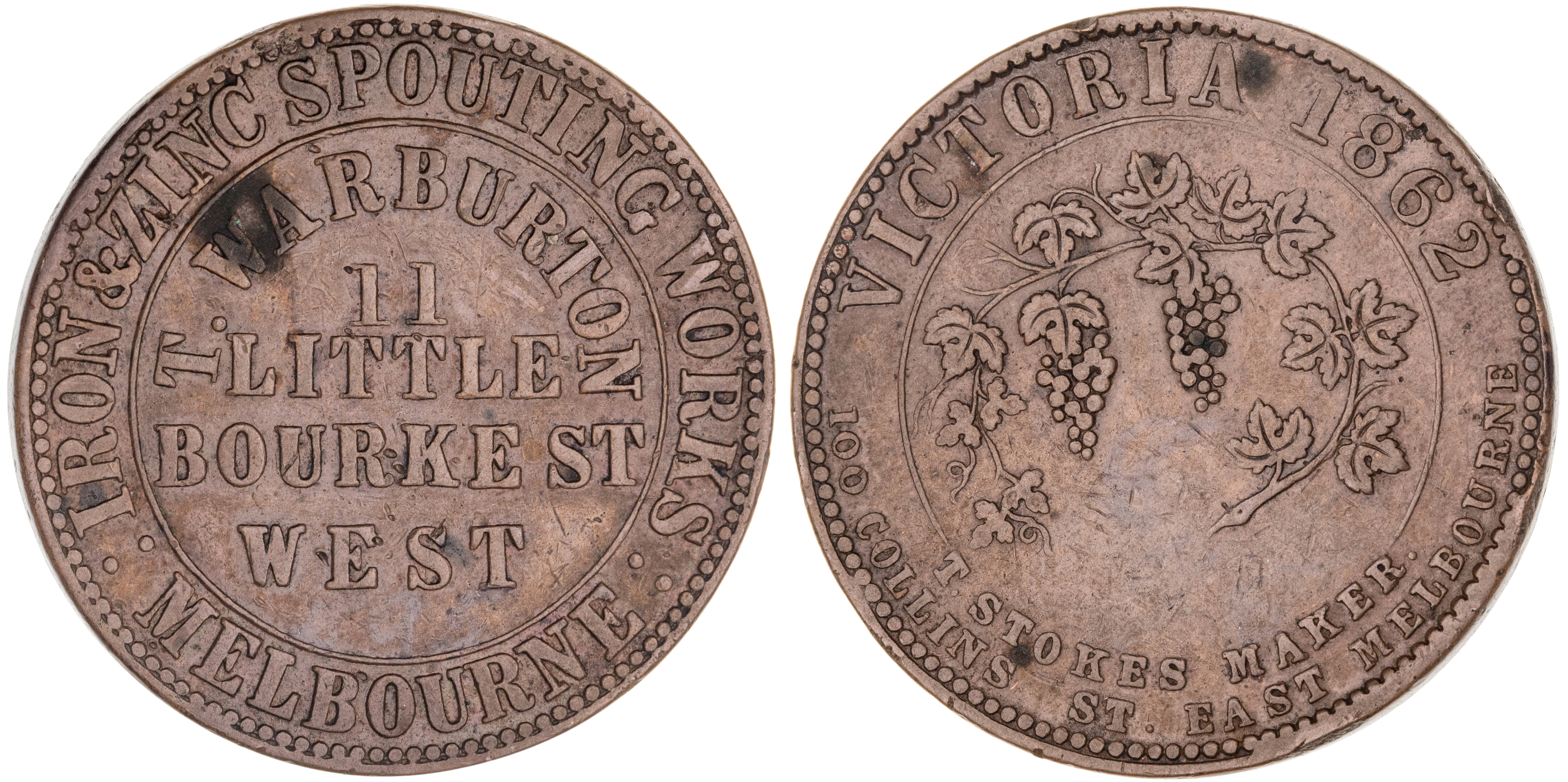 Melbourne, Victoria, T. Warburton, Penny, 1862, aVF
