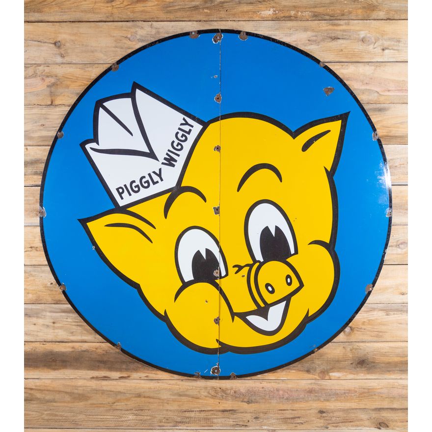 60" Piggly Wiggly Single Sided Porcelain 2 Piece Sign 8.75