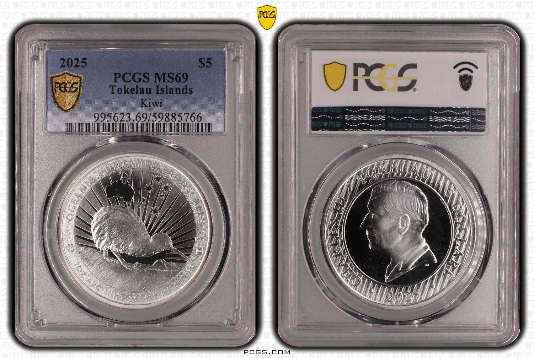 263 · Tokelau Islands, Kiwi, POP 2/0, Five Dollar, 2025, PCGS MS69