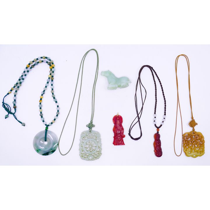 Box of Chinese Jade and Heartstone Pendant Necklaces