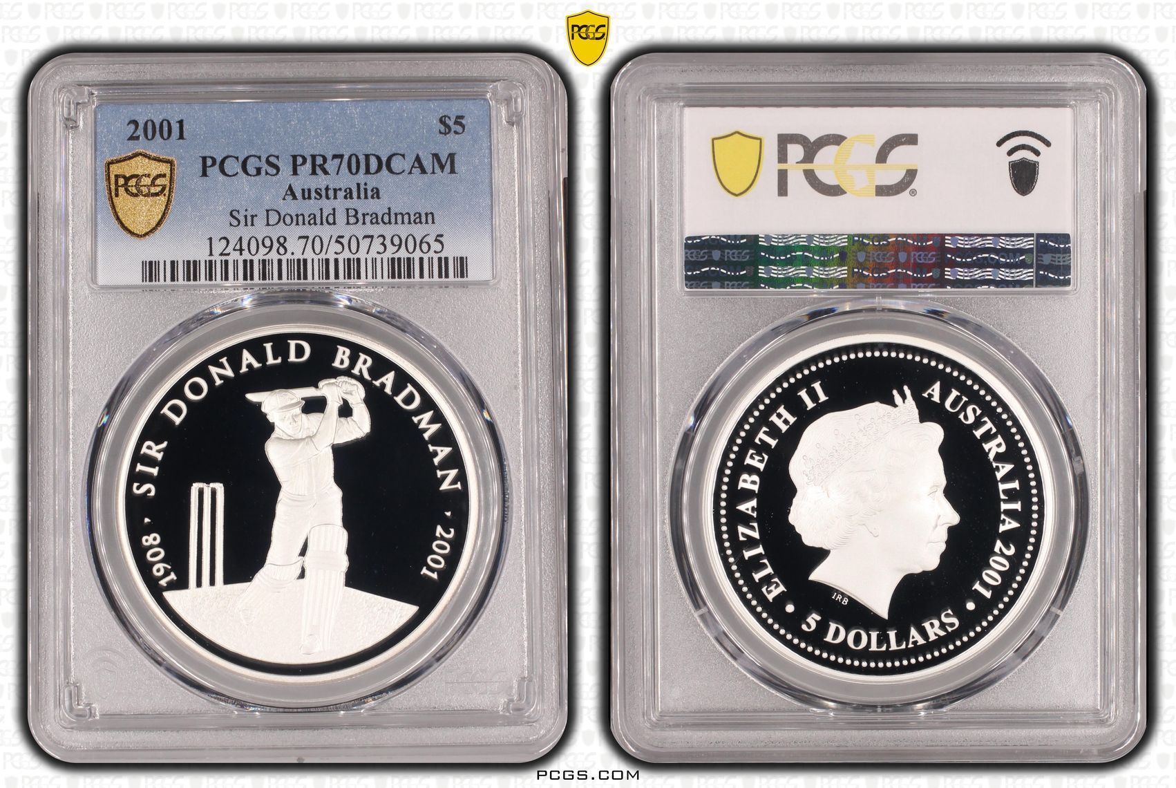 Sir Donald Bradman POP 7/0, Five Dollar, 2001, PCGS PR70DCAM