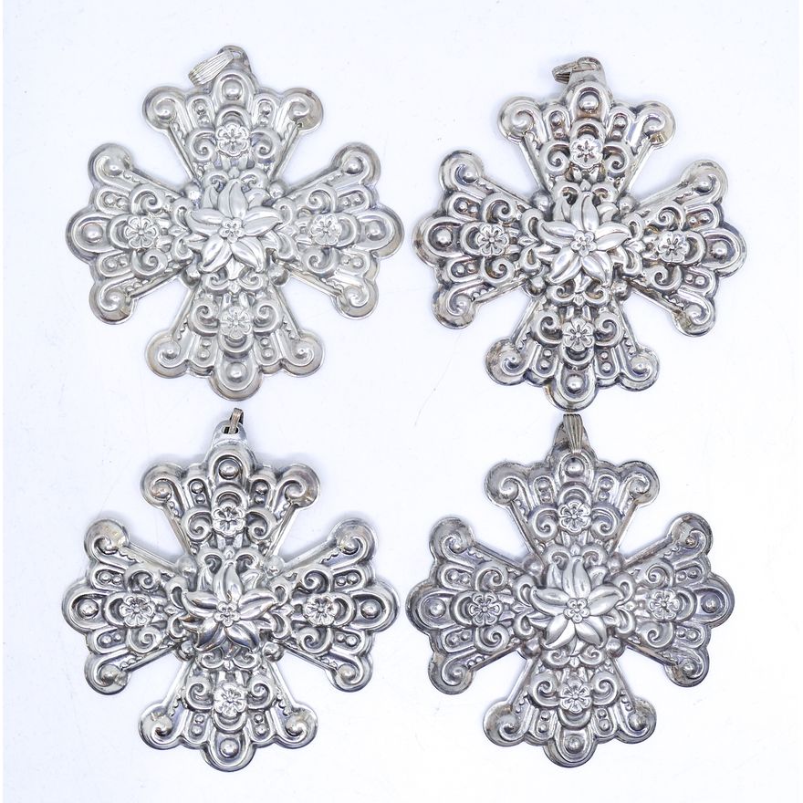 4pc Reed & Barton Christmas Cross 1974 Sterling Silver Tree Ornament 3''