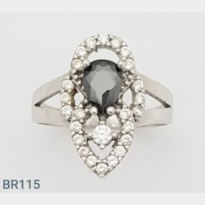 STERLING SILVER 'BLACK/WHITE TEARDROP' RING WITH CZ'S (SIZE P) - 51543/265