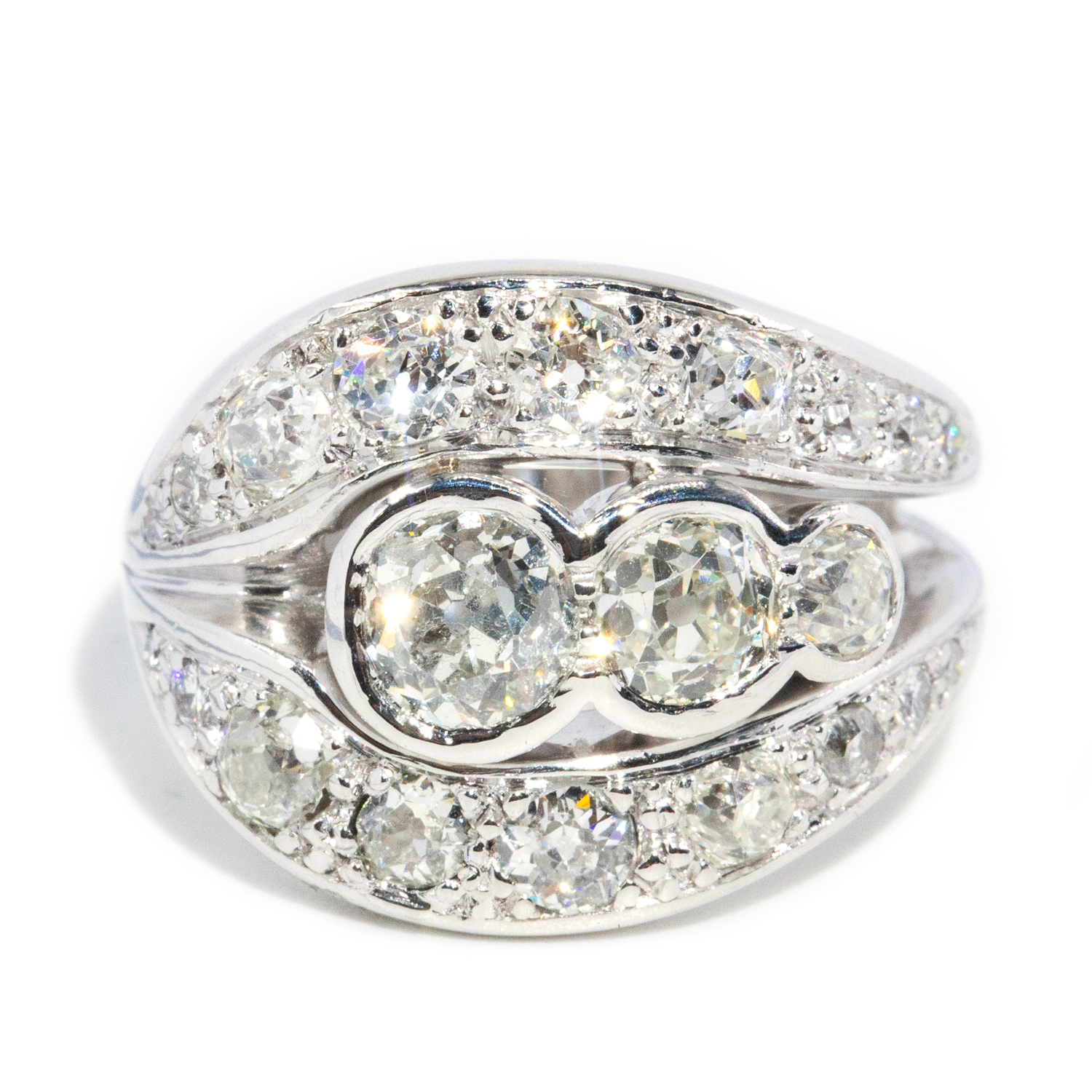 1.60 Carat Old Cut Diamond Designer Ring in 18ct Gold