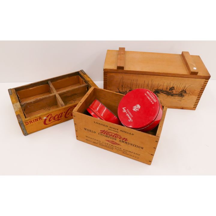 Group Old Wood Coke & Western Ammunition Crates Etc- largest 22''