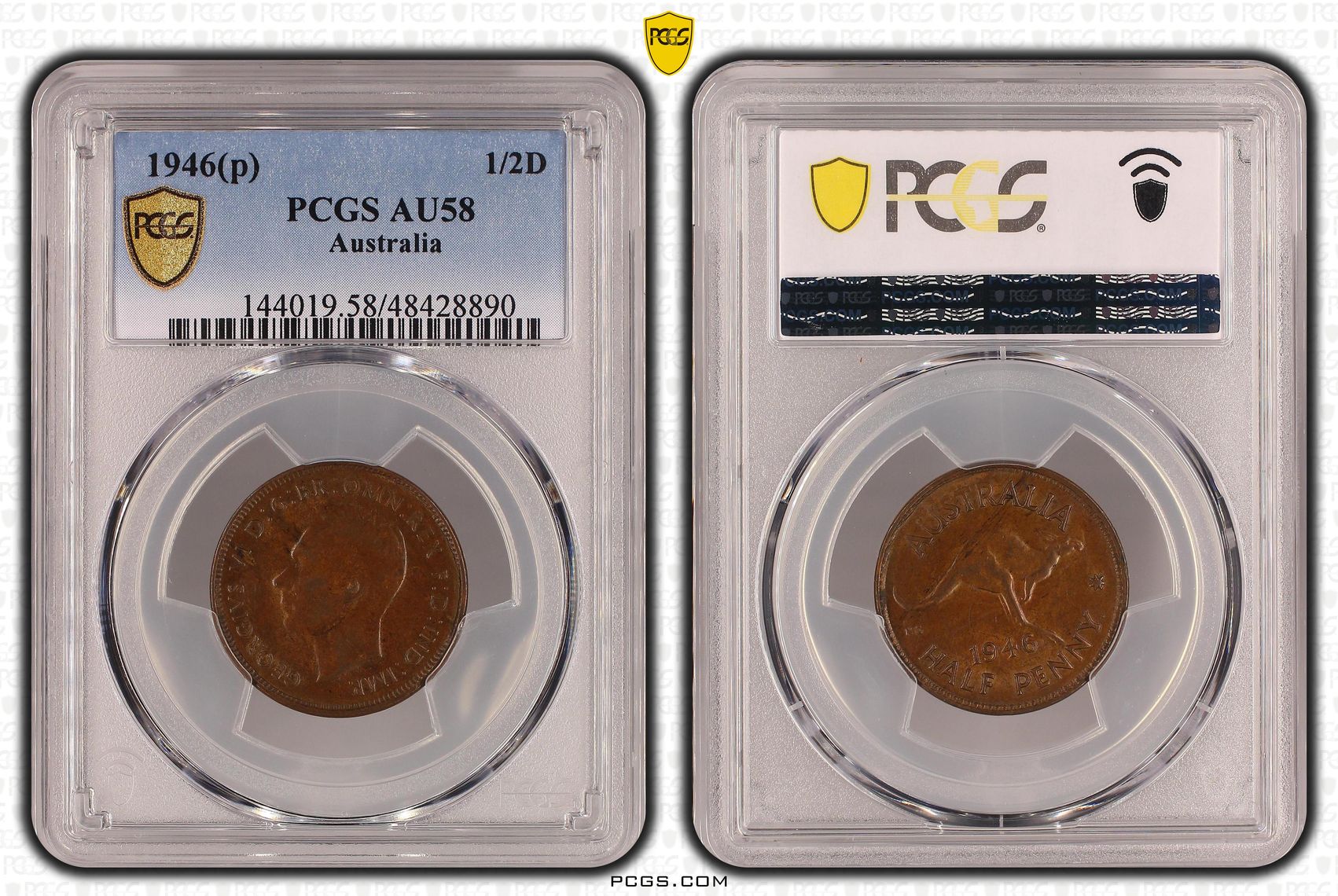 Halfpenny, 1946(p), PCGS AU 58BN