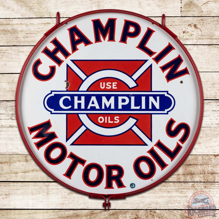 Champlin Motor Oils 30" Double Sided Porcelain Logo Sign w/ Ring