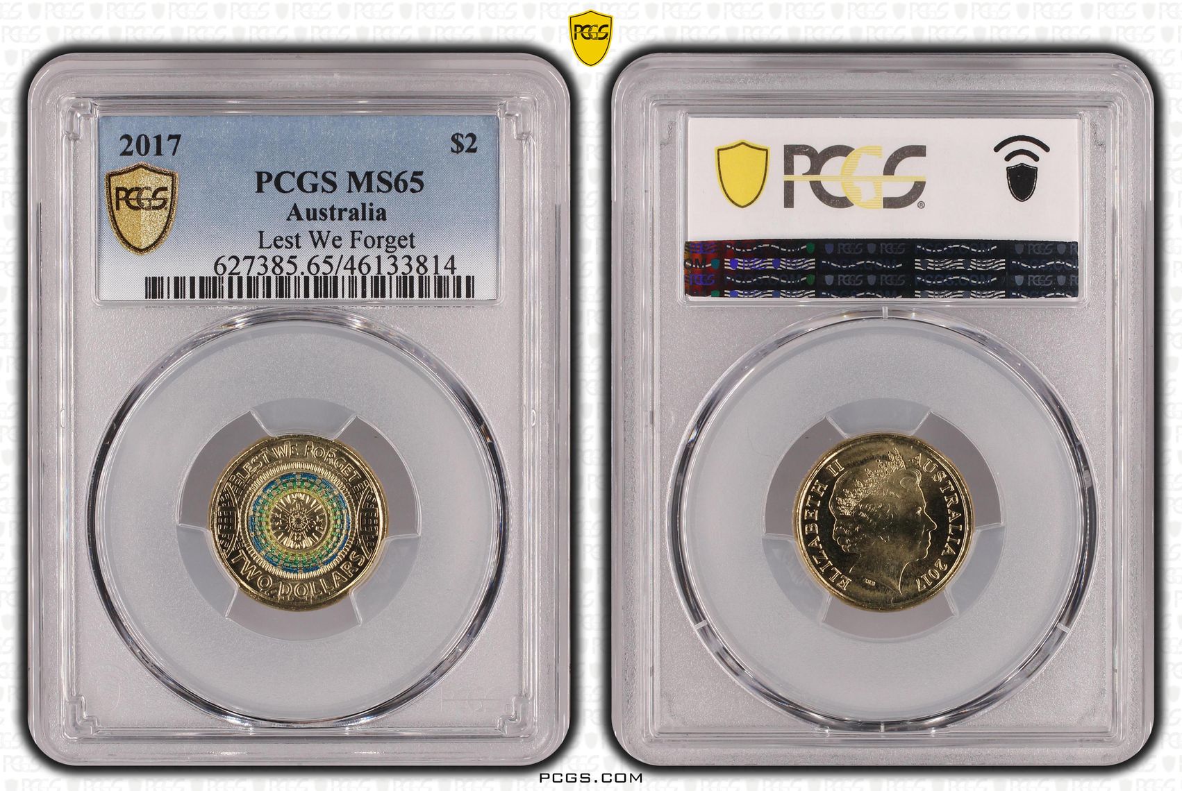 432 · Elizabeth II, Lest We Forget Colorized , Two Dollar, 2017, PCGS MS65