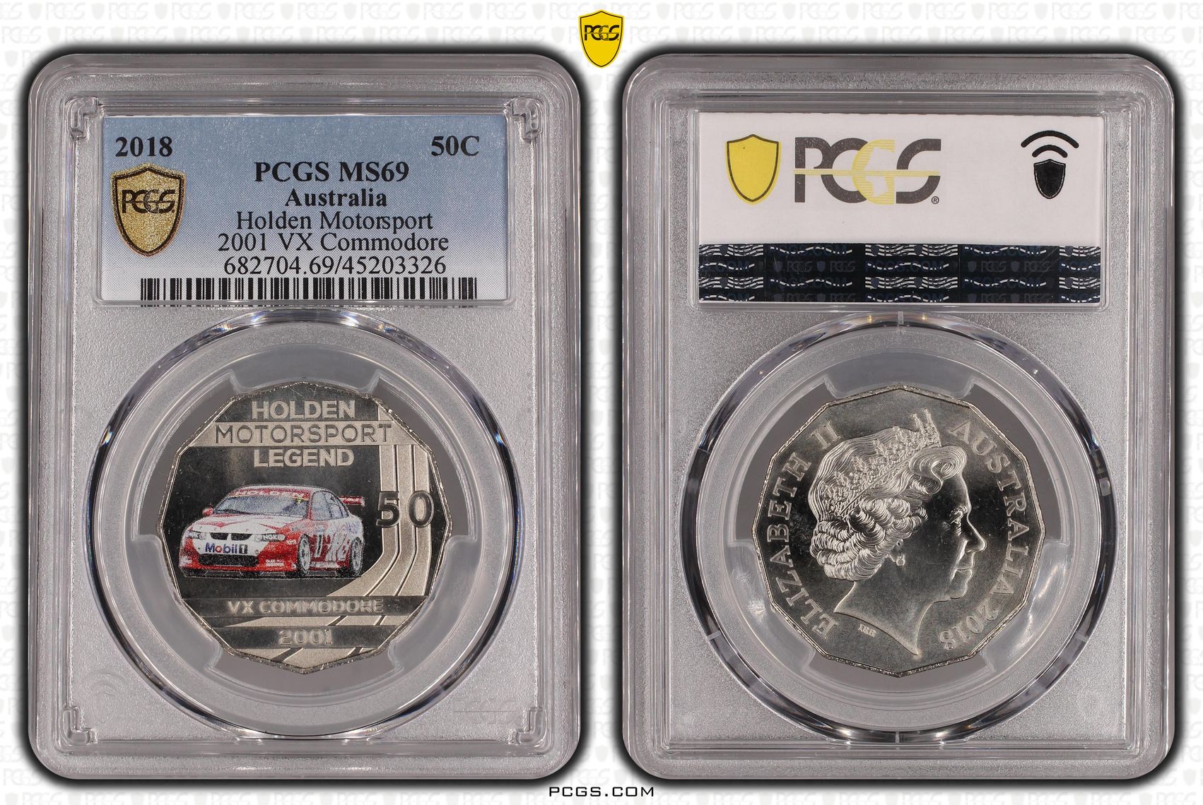 Elizabeth II, Holden Motorsport VX Commodore, Fifty Cent, 2018, PCGS MS 69